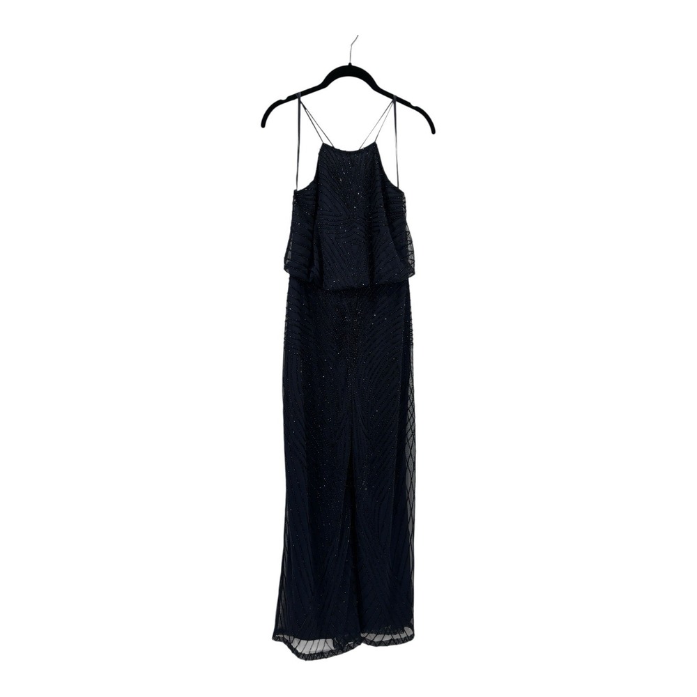 Adrianna Papell Formal Jumpsuit Womens 6 Black Pearl Beaded Evening Wear‎ Zip Up